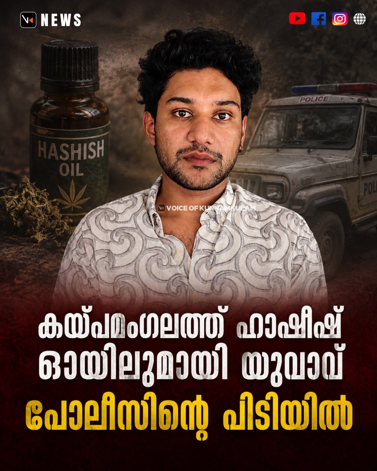 കയ്പമംഗലത്ത്‌ ഹാഷിഷ്‌ ഓയിലുമായി യുവാവ്‌ പോലീസിന്റെ പിടിയിൽ